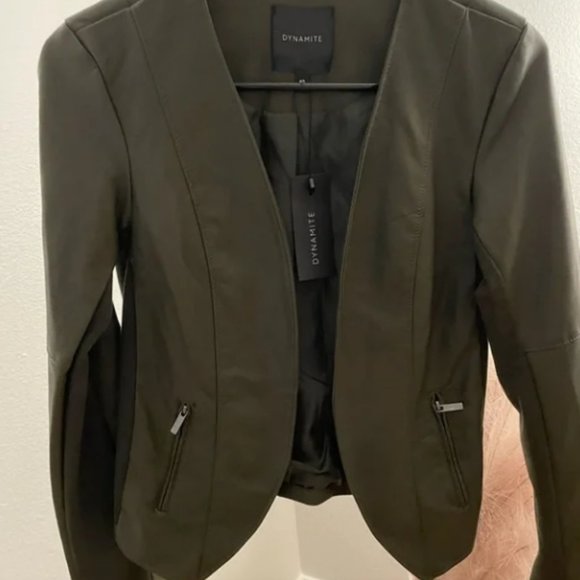 Dynamite faux leather jacket in olive green - XS - Picture 4 of 4